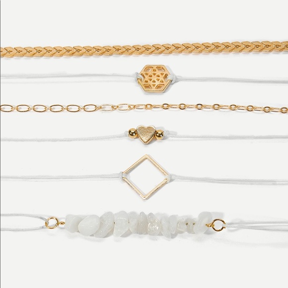6 bracelets gold white stone heart boho - Picture 2 of 3